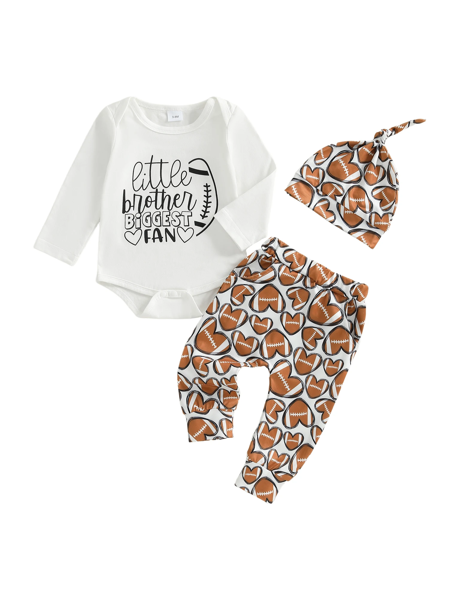 3-delige voetbalkledingset voor babyjongens met bodysuitbroek met lange mouwen en print en muts - Sportkleding voor pasgeborenen