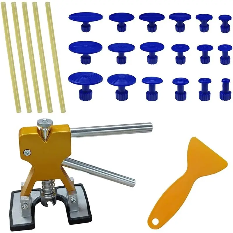Car Dent Extractor Kit 1Set Paint Free, Elevator Dent Remover Label And Scrapers, For Repair Body Damage-X67A