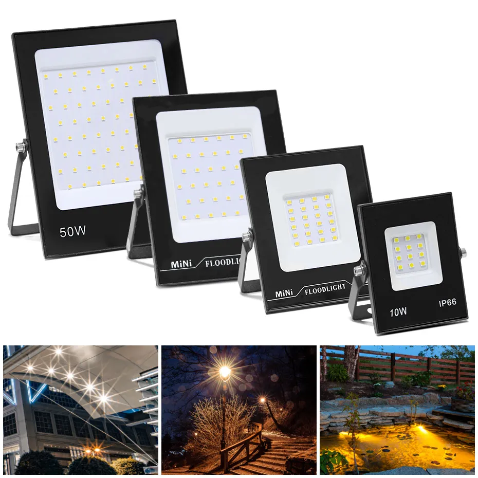 220V Outdoor LED Flood Light 10W 20W 30W 50W 100W 150W 200W Spotlighting High Brightness IP66 Waterproof for Garden Street Decor