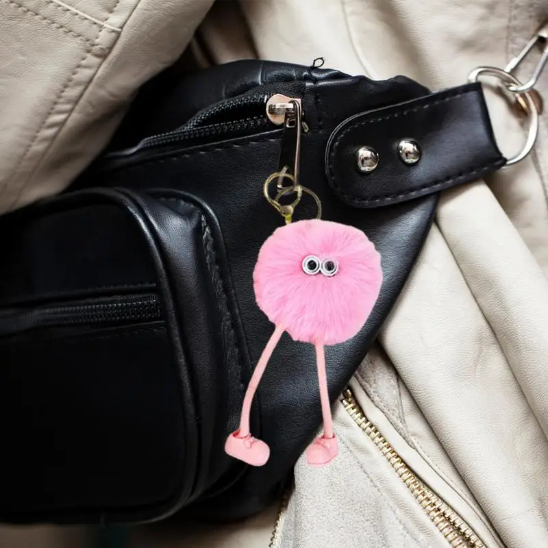 Puff Ball Keychain Long Legs Fluffy Ball Pendant Cartoon Pom Pom Plush Key Ring Fluffy With Eyes For Backpacks Keys Kids