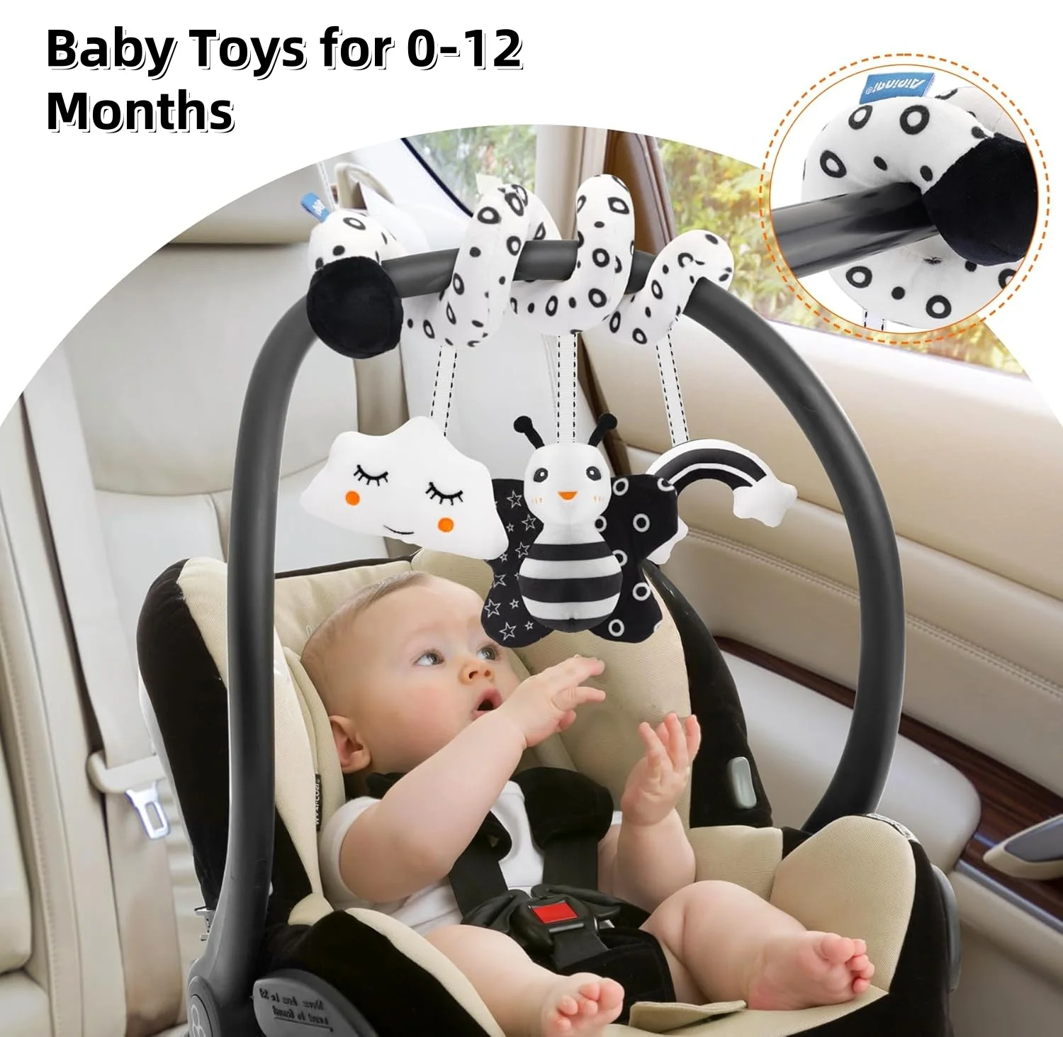 Juguetes para bebés con sonajero y Peep, asiento de coche sensorial de alto contraste y cochecito, juguete para cuna colgante en espiral para bebés de 0 a 6 meses