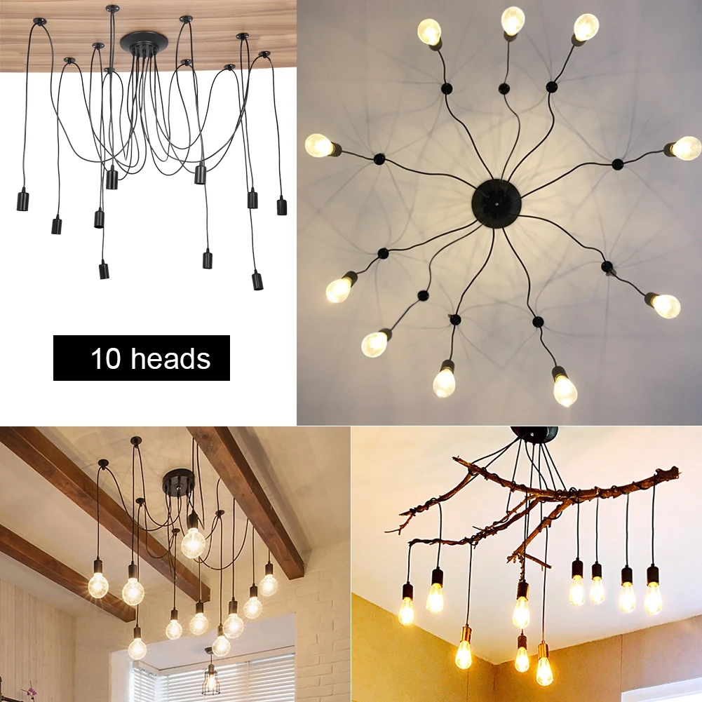 10 Head Industrial Vintage Style Pendant Light Holder Ceiling Lamp Hanger Fixtures