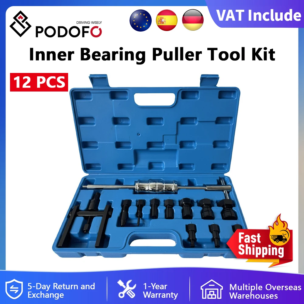 Podofo 12 pièces Kit d'outils d'extraction de roulement intérieur dissolvant de roulement interne jeu de marteau coulissant Kit d'outils d'extraction de roulement intérieur