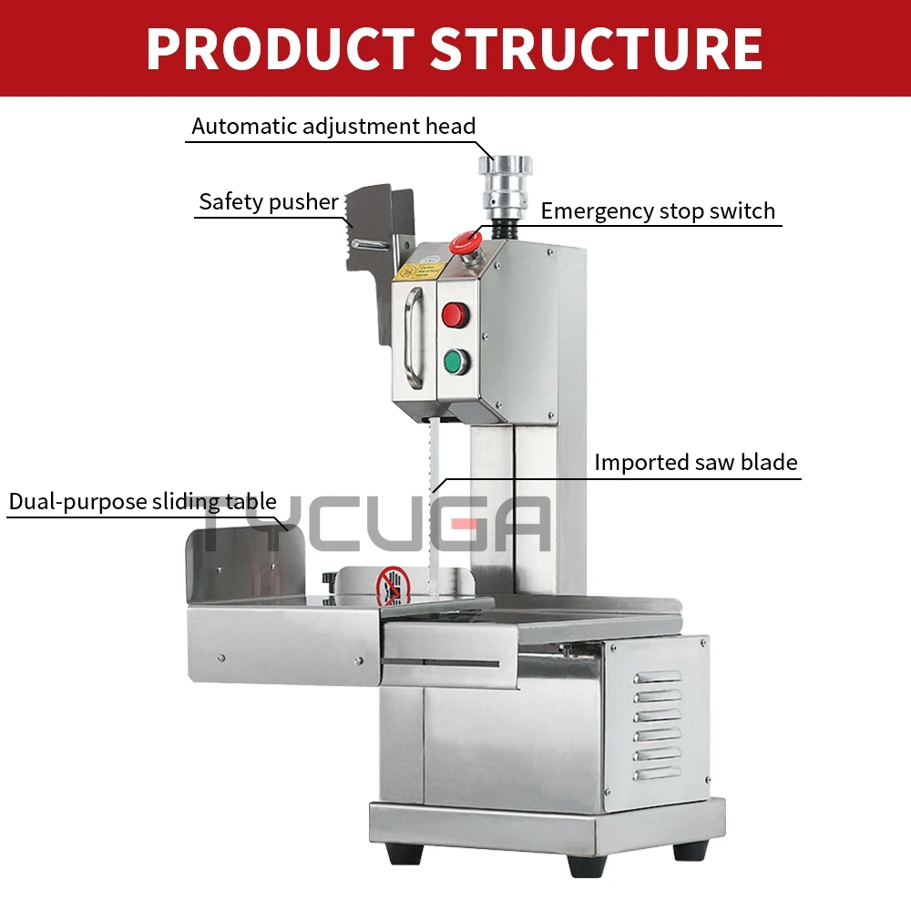 Macchina da taglio per sega per ossa di carne 850W con tavolo scorrevole Taglierina per sega per bistecche di ossa da tavolo commerciale per costole di maiale congelate