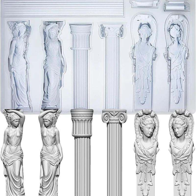 

VERIDIAN Baroque Relief Embossed Art Silicone Mold for Polyclay Air Dry Clay Plaster, Decorative Column and Sculpture Statue