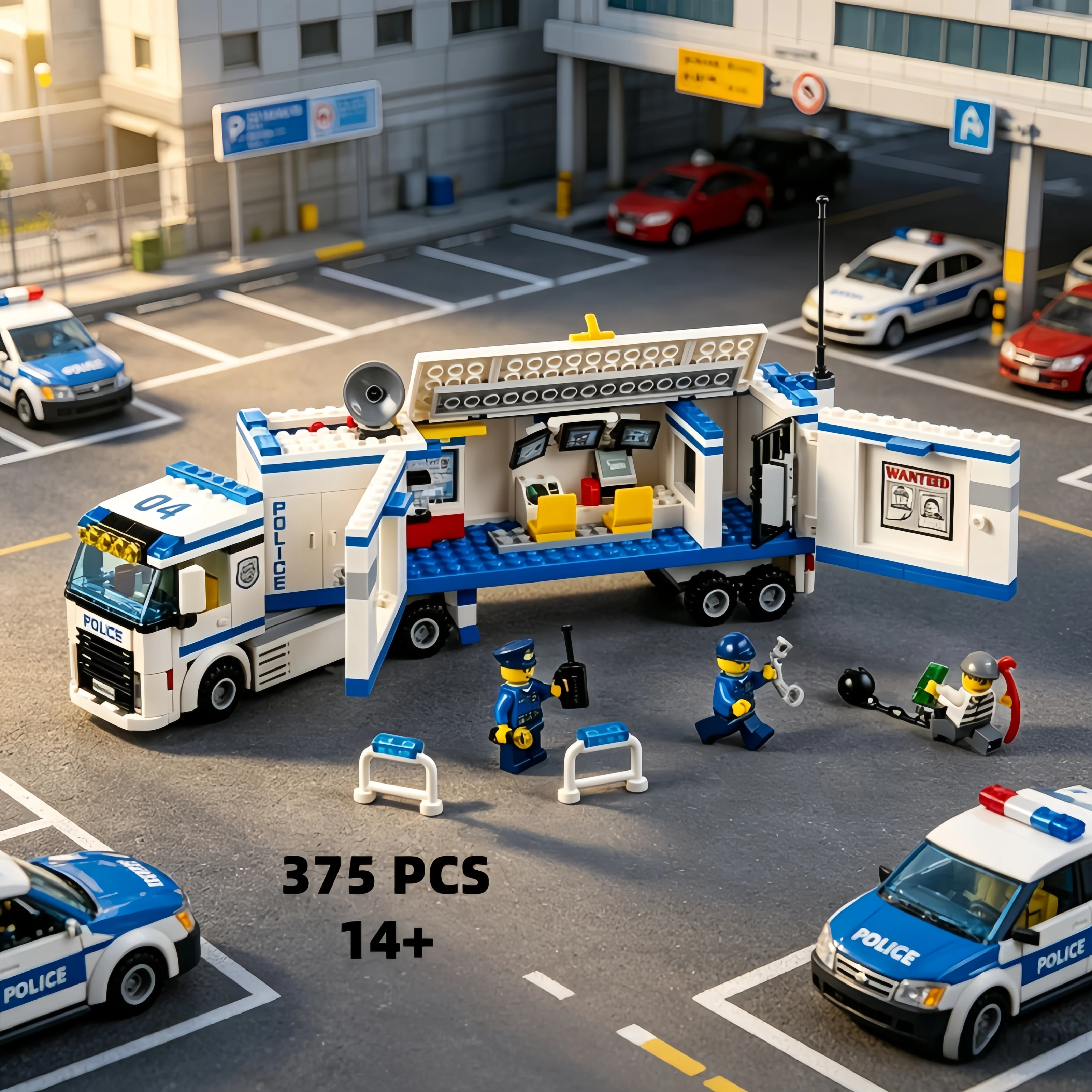 

New City Series Building Blocks Mobile Police Station Command Center Police Car Men's and Women's Christmas Gift Toys