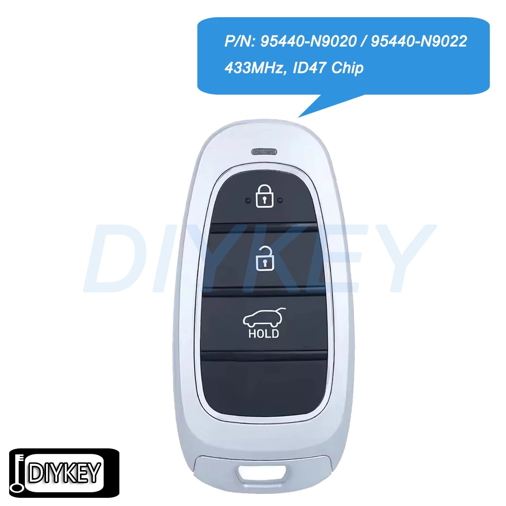 

3-кнопочный смарт-брелок с дистанционным управлением, 433 МГц, чип ID47 для Hyundai Tucson 2021 2022 2023 95440-N9020, 95440-N9022 FCC ID: FOB-4F25