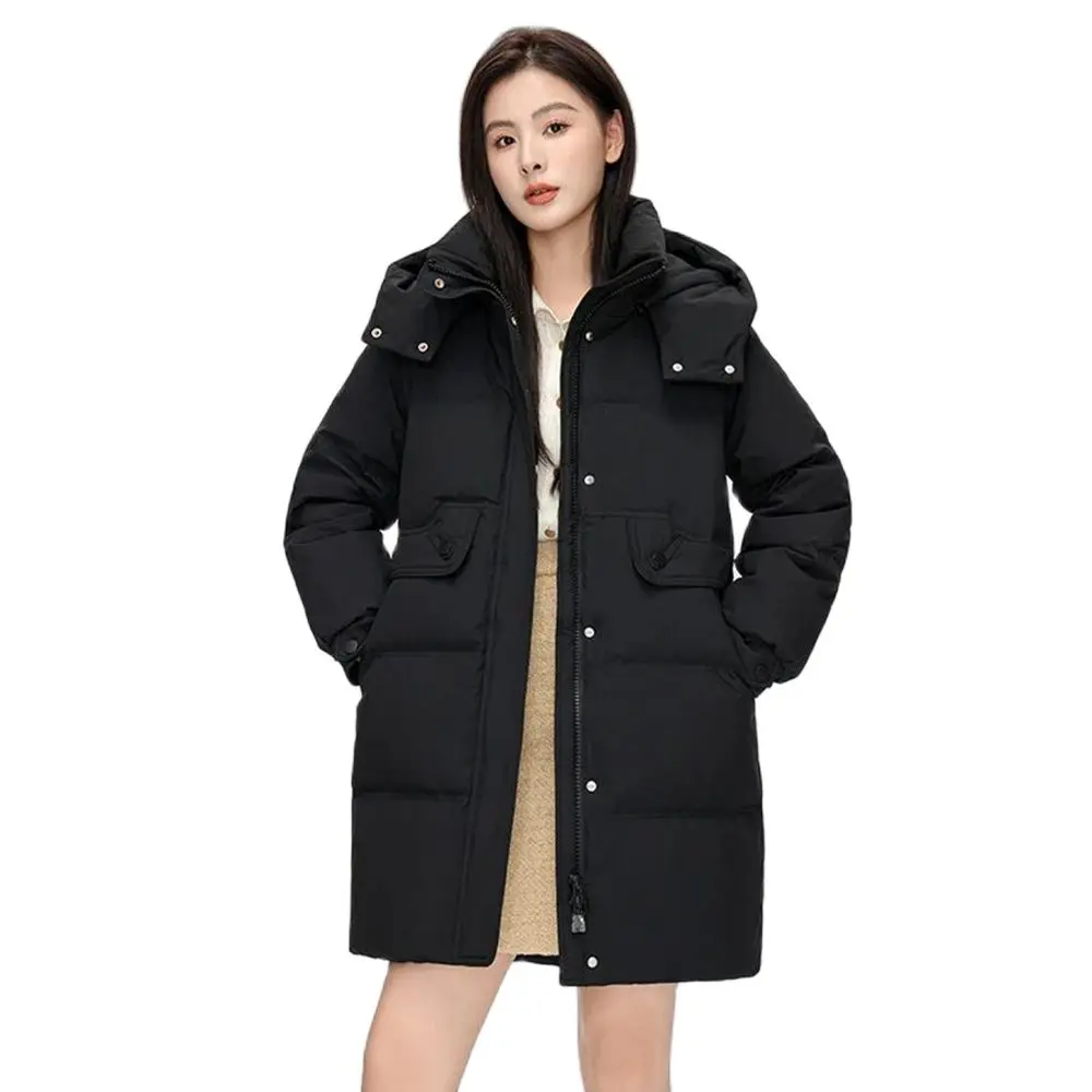 

2024 New Down Jacket Ladies Hooded Long Temperament Warm Winter Fashion Loose Korean Leisure Cotton-padded Jacket Female Tide.