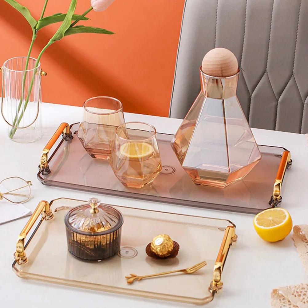 

Nordic Style Plastic Tray Rectangular Two Handles Storage for Desktop Sundries Cosmetics Jewelry Organizer Afternoon Tea Dessert