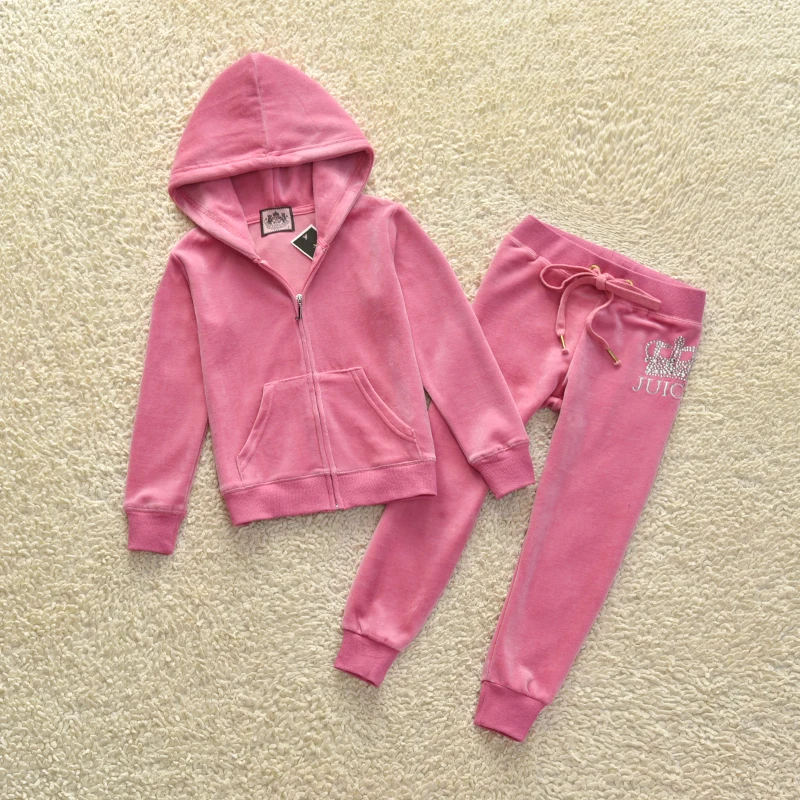 Juicy Girls Velvet Tracksuit Clothing Set Fall/Winter Children’s Sweatshirt and Long Pencil Pants Two Piece Set Kids Suits