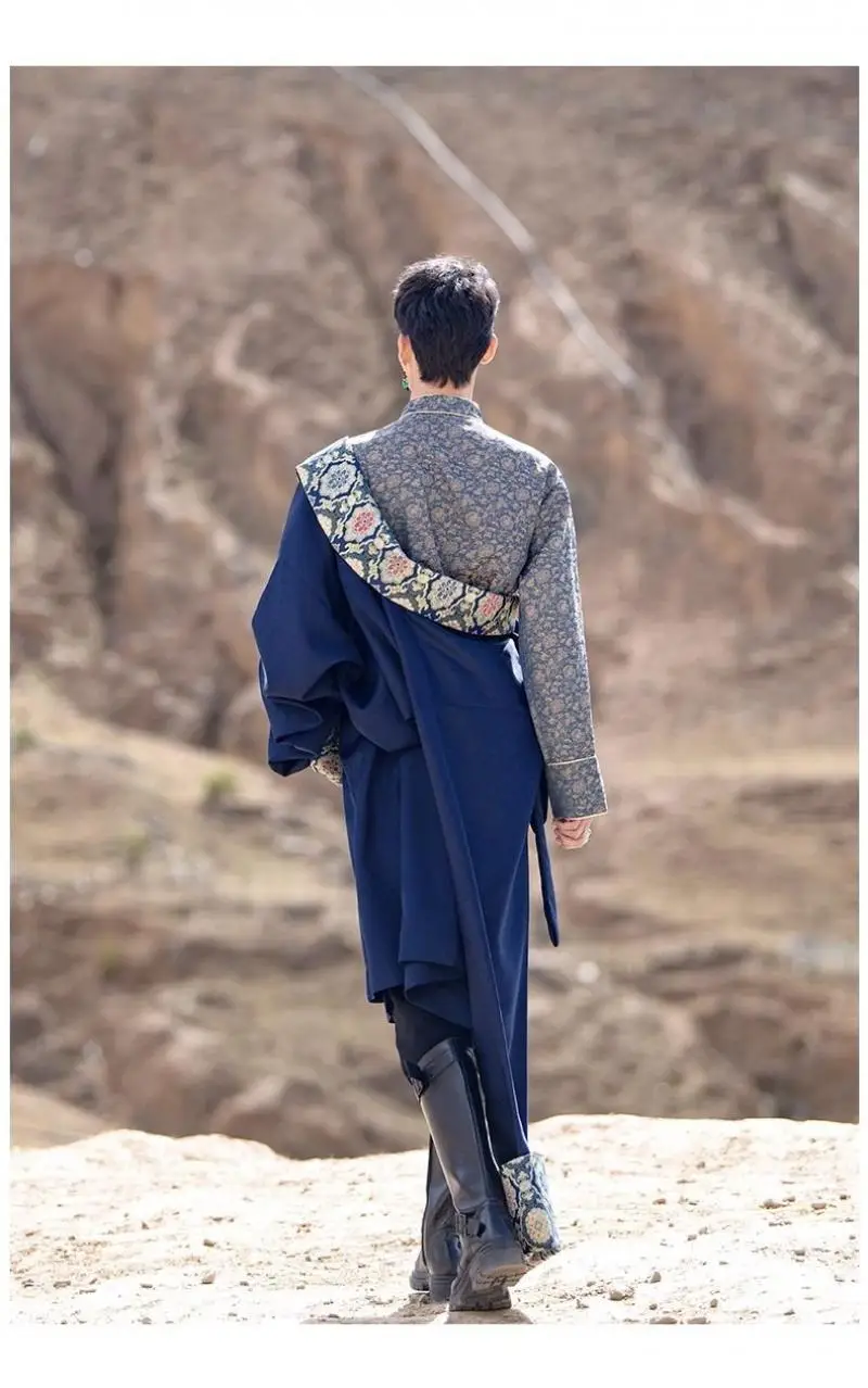 2023 Men New Fashion Tibetan Clothing Chinese Ethnic Style Outdoor Travel Photography Characteristic Exotic Clothing Set