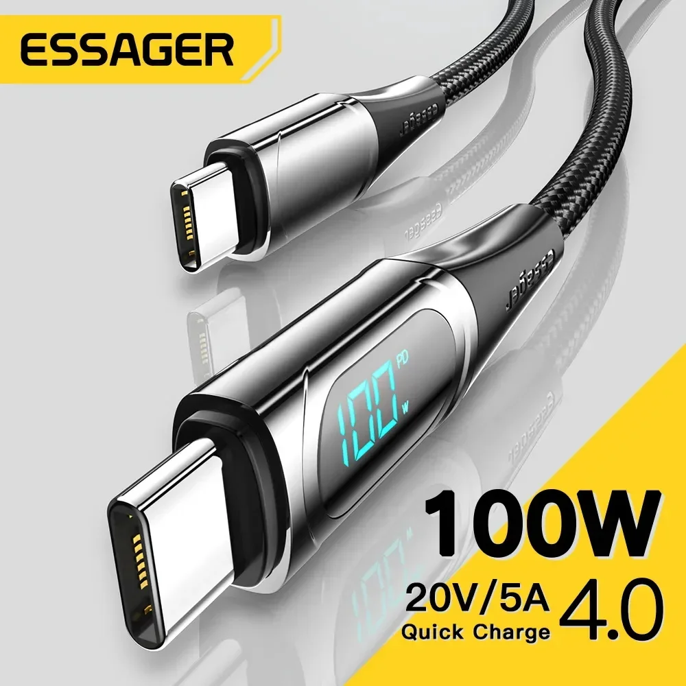 Essager PD 100W USB C to USB C 타입 코드 케이블 샤오미 포코 3 삼성 화웨이 맥북 아이패드 와이어, 휴대폰 충전용 