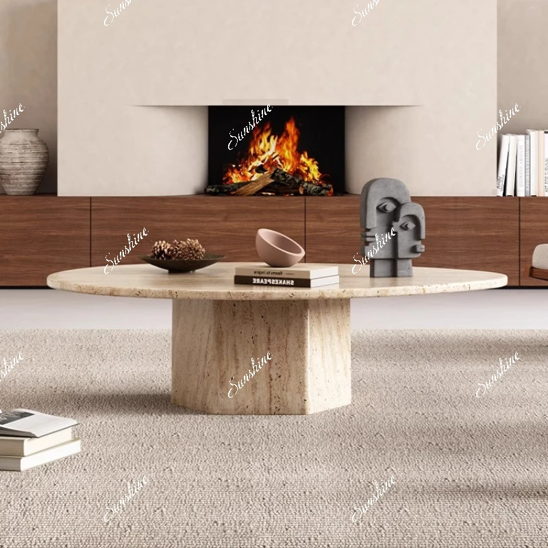 

French cream living room, tea table villa, special-shaped homestay, marble table