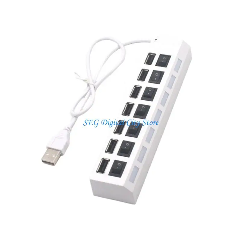 

U75B 7 Port USB2.0 Splitter USB Port Splitter with Individual Switches 480mbps Multiple Port USB Adapter USB Extender for Lapto