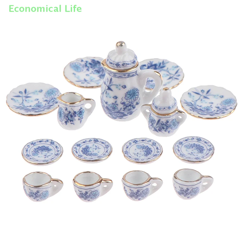 15Pcs 1:12 Dollhouse Miniature Tableware Porcelain Ceramic Tea Cup Set