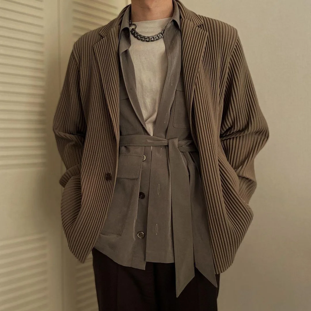 

Miyake New 2025 Autumn Men's Jacket Pleated Pleated Suit Long Sleeve Pleated Lapel Premium Fashion Comfortable Loose Casual Suit
