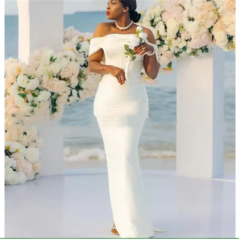 

Customized Sheath Ivory Bridesmaid Dress with Bow Off Shoulder Evening Prom Formal Party Birthday vestido boda invitada mujer