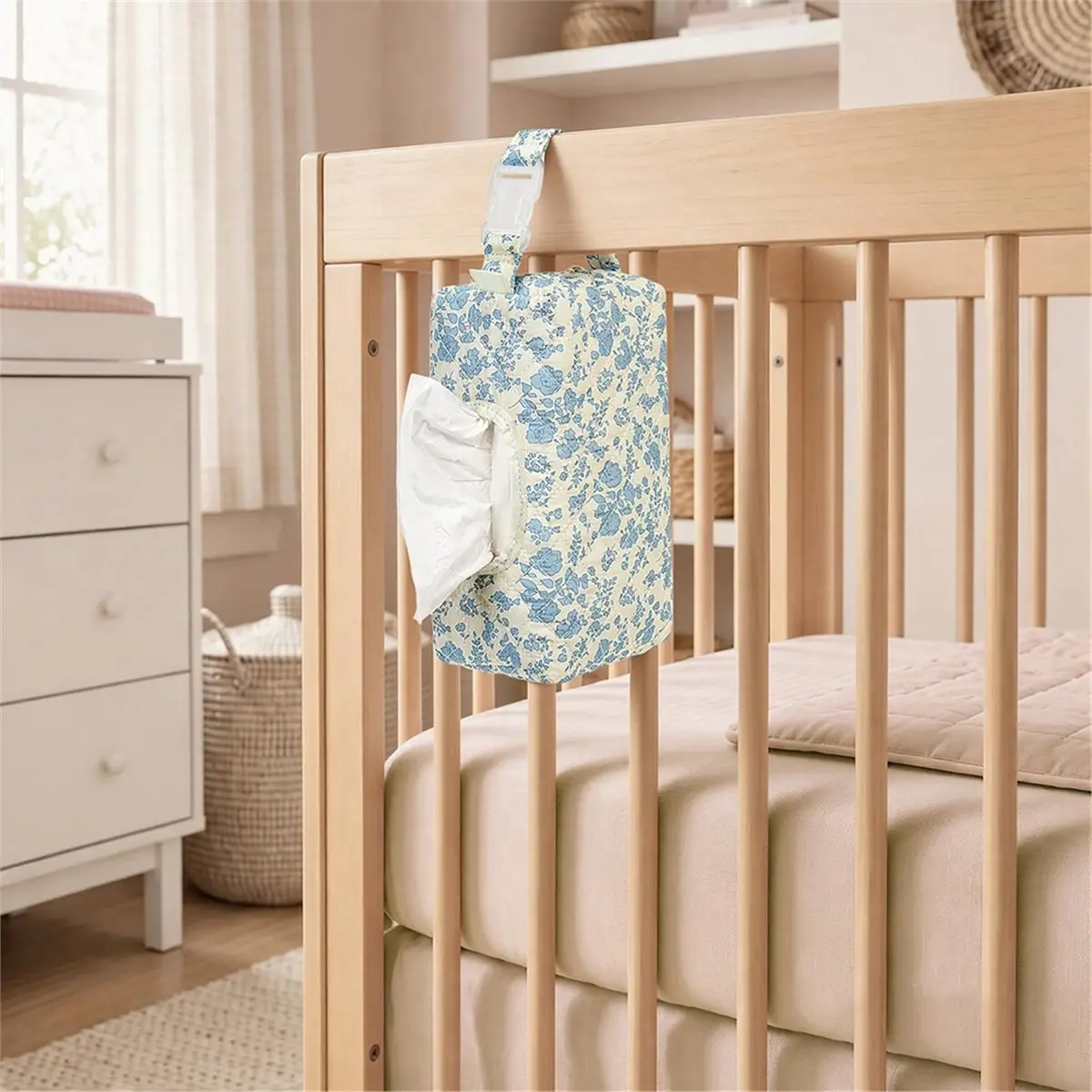 Double-Layer Wipe Holder Quilted Wipes Bag Small Hanging Diaper Bag Portable Wipe Pouch for Outdoor Stroller, Travel