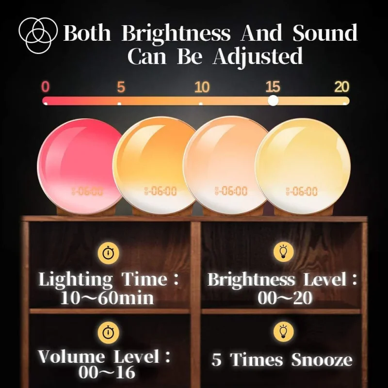 Simulated sunrise and sunset natural wake-up light LEDElectronic alarm clockFMRadio with colorful ambient light for bedside use