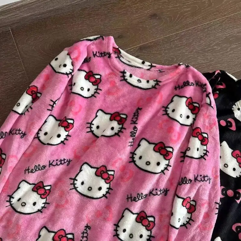 

Пижамы Hello Kitty's в стиле аниме Sanrios, утолщенные фланелевые топы с героями мультфильмов Kt, милые повседневные студенческие женские теплые домашние костюмы, подарок для девочек