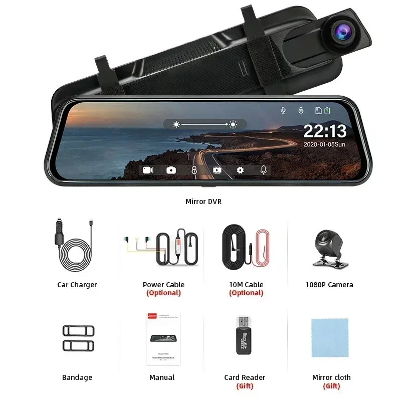 Jansite 10-inch 4K or 1080P Car DVR Front Rear Camera Touch Screen Stream Media Video Recorder Dual Lens Mirror Dashcam 24H Park