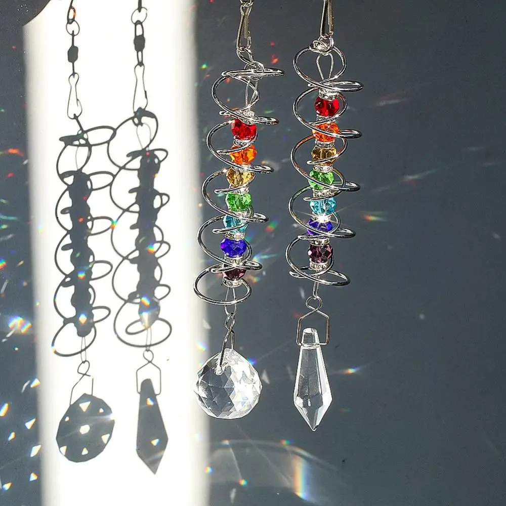 Fashion 3D Spiral Tailwind Crystal Suncatcher Rotating Rainbow Maker Eternal Power Pendant Spinning Crystal Ball for Garden Yard