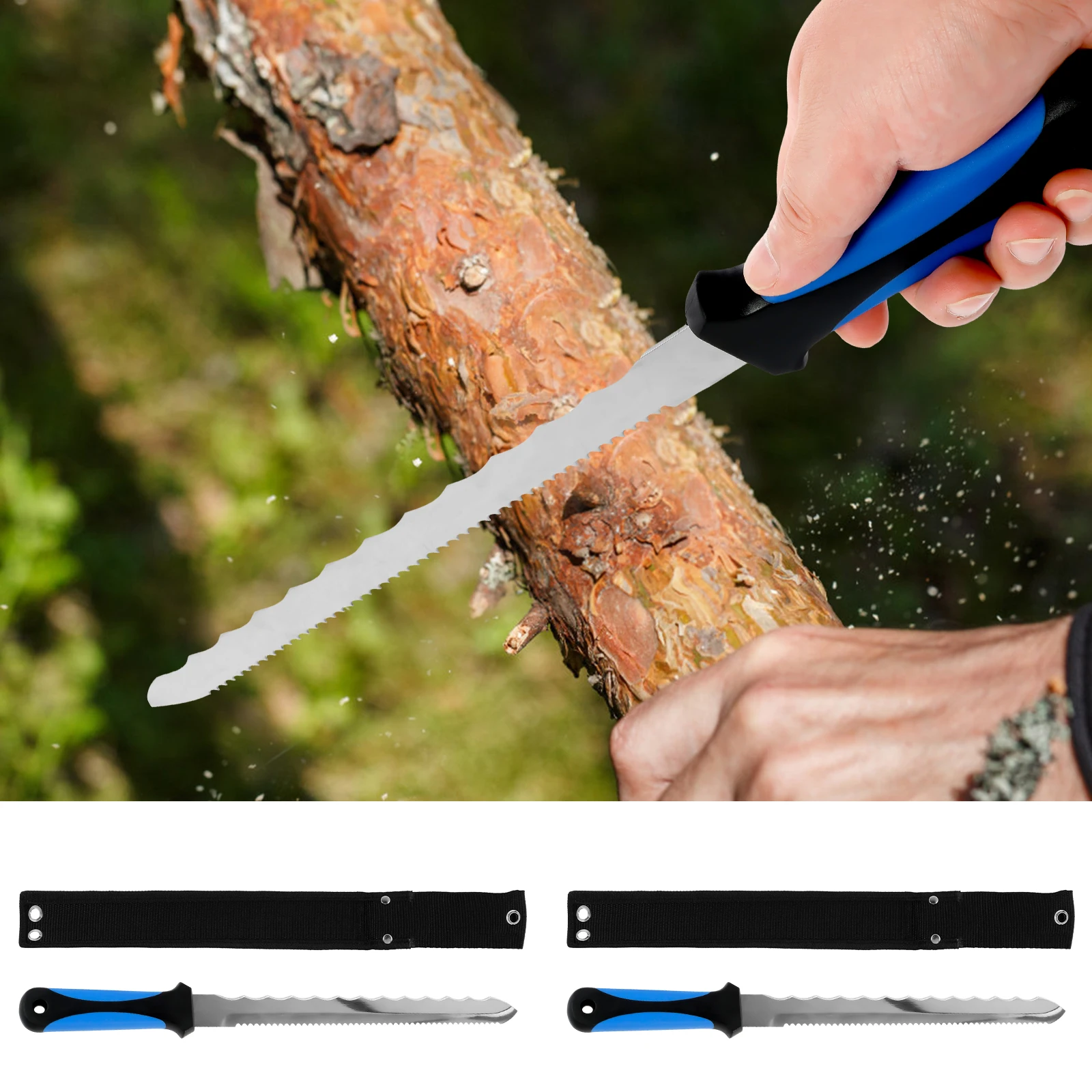 

1/2 Pcs Insulation Knife with Nylon Sheath Stainless Steel Blade Insulation Cutter Double Sided Serrated Duct Knife Tool