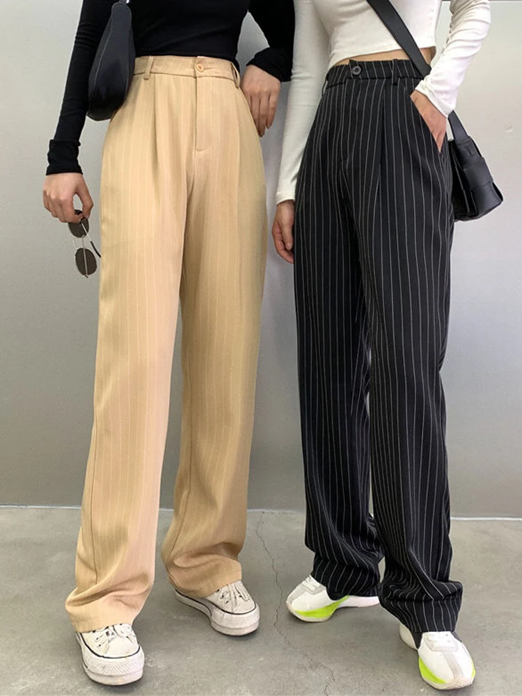 

Zoki High Waist Oversize Loose 4Xl Striped Trousers Women Summer Streetwear Wide Leg Pants Fashion Korean All Match Female Pants