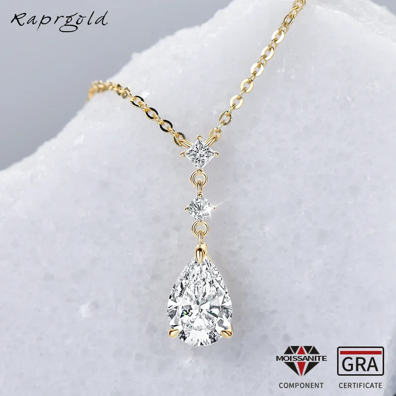 

RAPRGOLD 2CT Moissanite Waterdrop Pendant Necklaces 925 Sterling Silver Necklace Chain for Women Girl Wedding Fine Jewelry Gift