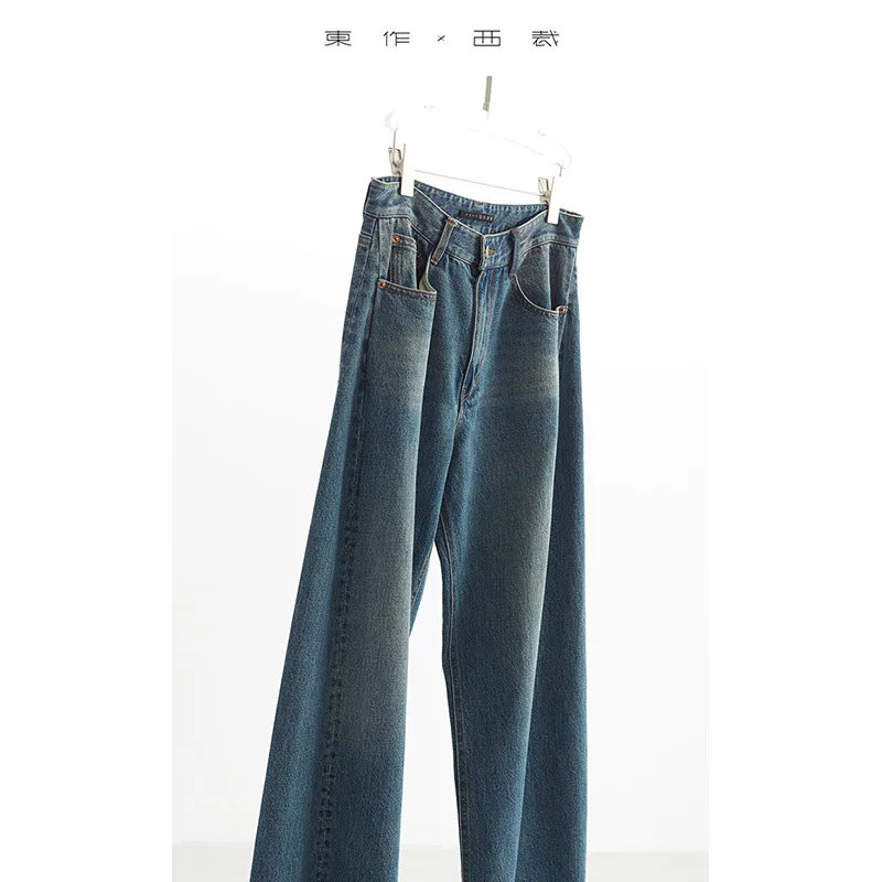 

Women's Design Bias Seam Jeans Loose Organic Cotton Casual Wide Leg Pants 2025 Autumn and Winter New Style