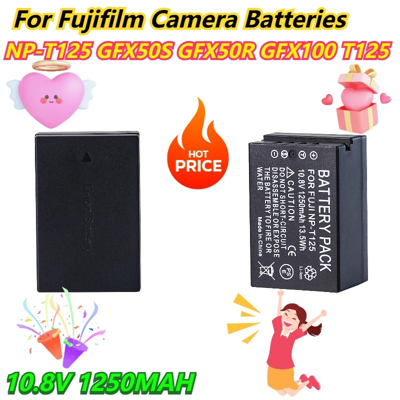 

10.8V 1250MAH For Fujifilm NP-T125 Battery GFX50S GFX50R GFX100 T125 Camera Batteries