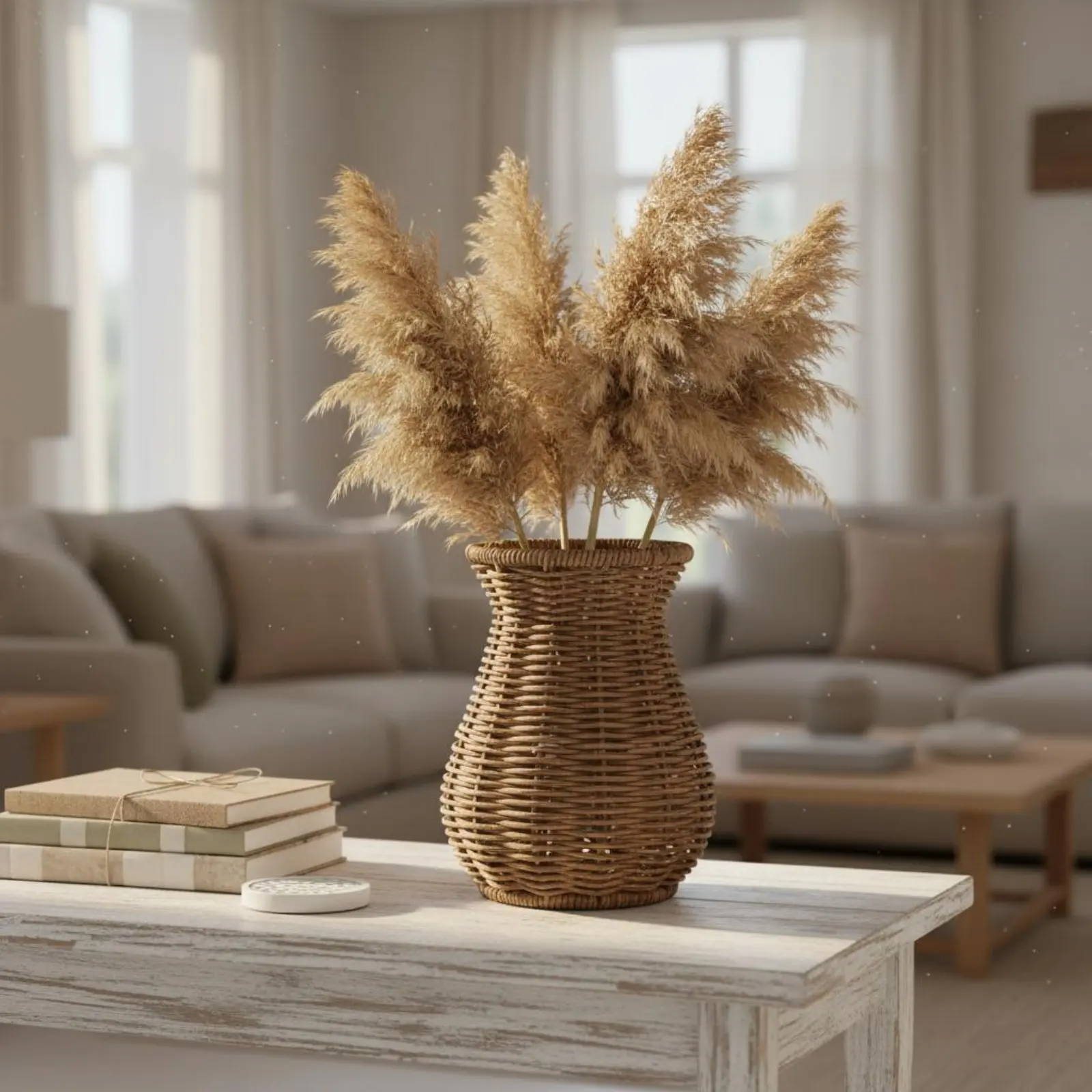 Woven Rattan Vase Flared Rim Basket Weave Vase for Flower Arranging