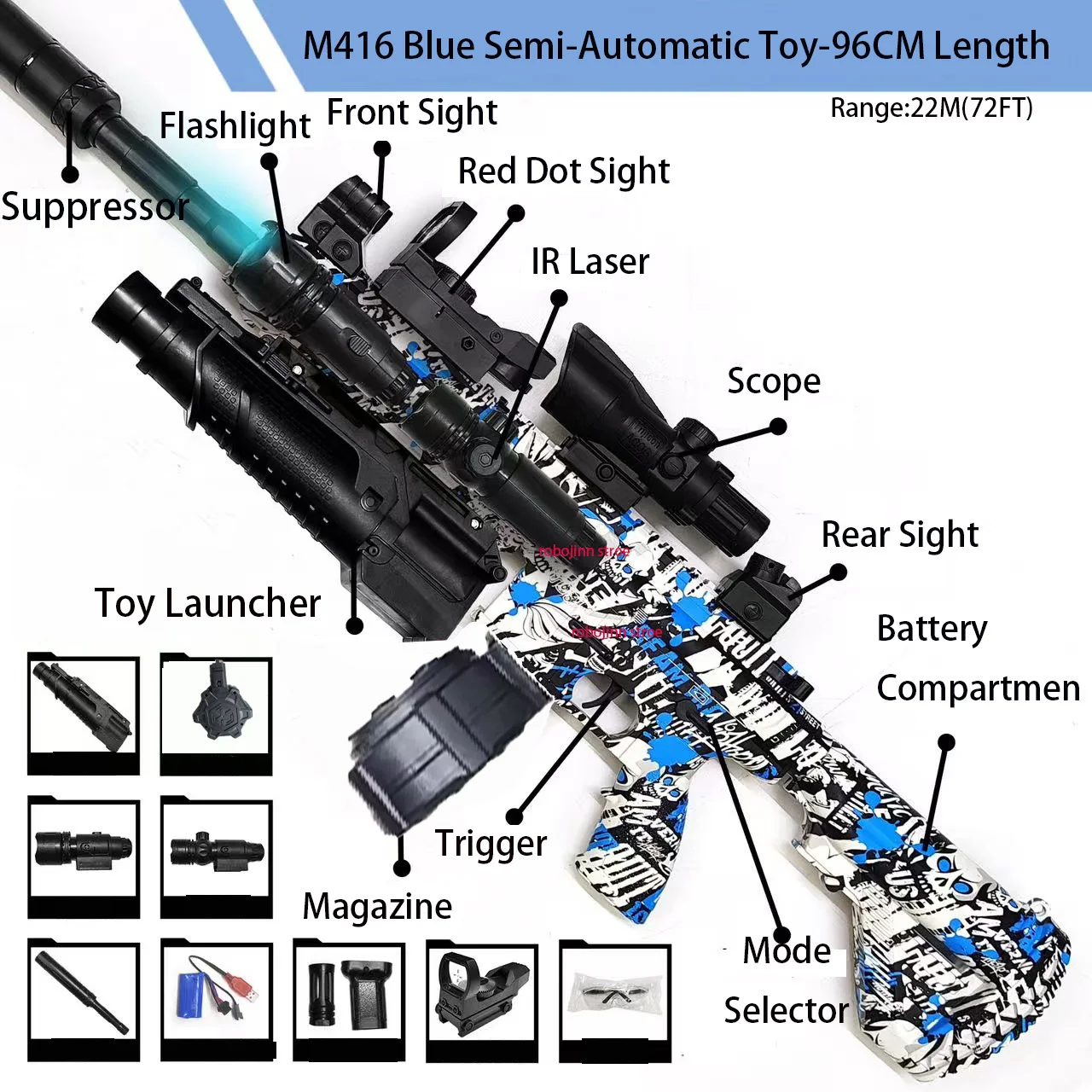 【Vibrazione Feedback】 Fucile automatico Blaster GEL M416 - Pistola Blaster elettrica a sfera in gel con oltre 400 FPS per adulti, riavvolgimento realistico EBB