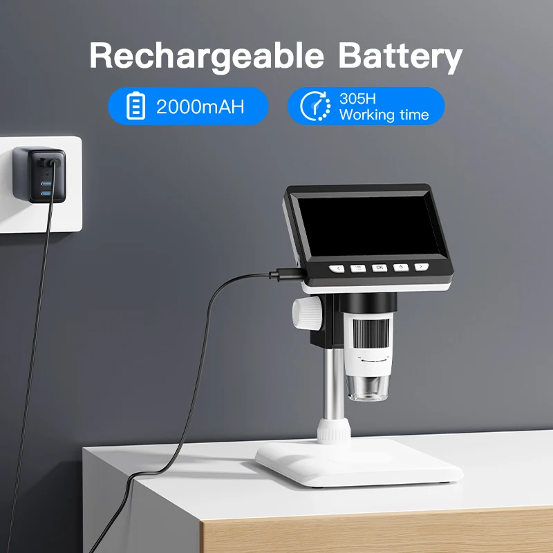 디지털 현미경 4.3 "IPS USB 동전 현미경 1000X 배율 2MP 수리를위한 초정밀 포커싱 납땜 현미경