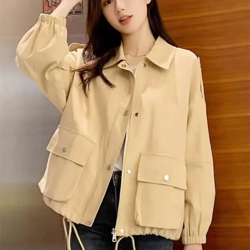 Slim and Trendy Work Jacket Jacket Jacket for Women 2024 Spring Autumn New Loose Fitting Flesh Blocking Casual Short Windbreaker