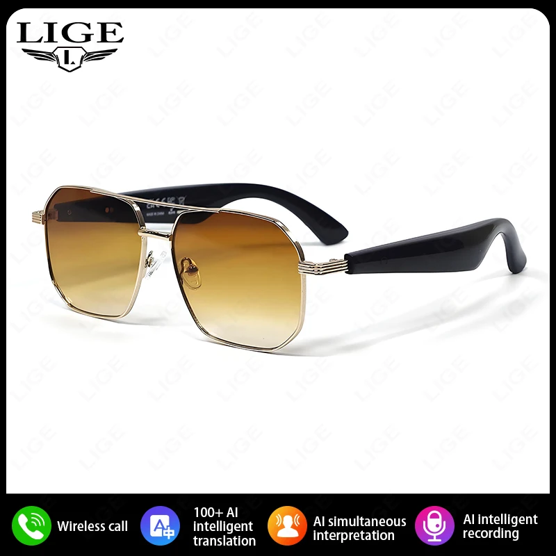 LIGE New Smart Bluetooth Sunglasses Answering Call voice assistant Glasses Playing Music Camera Control Men Women Smart Glasses