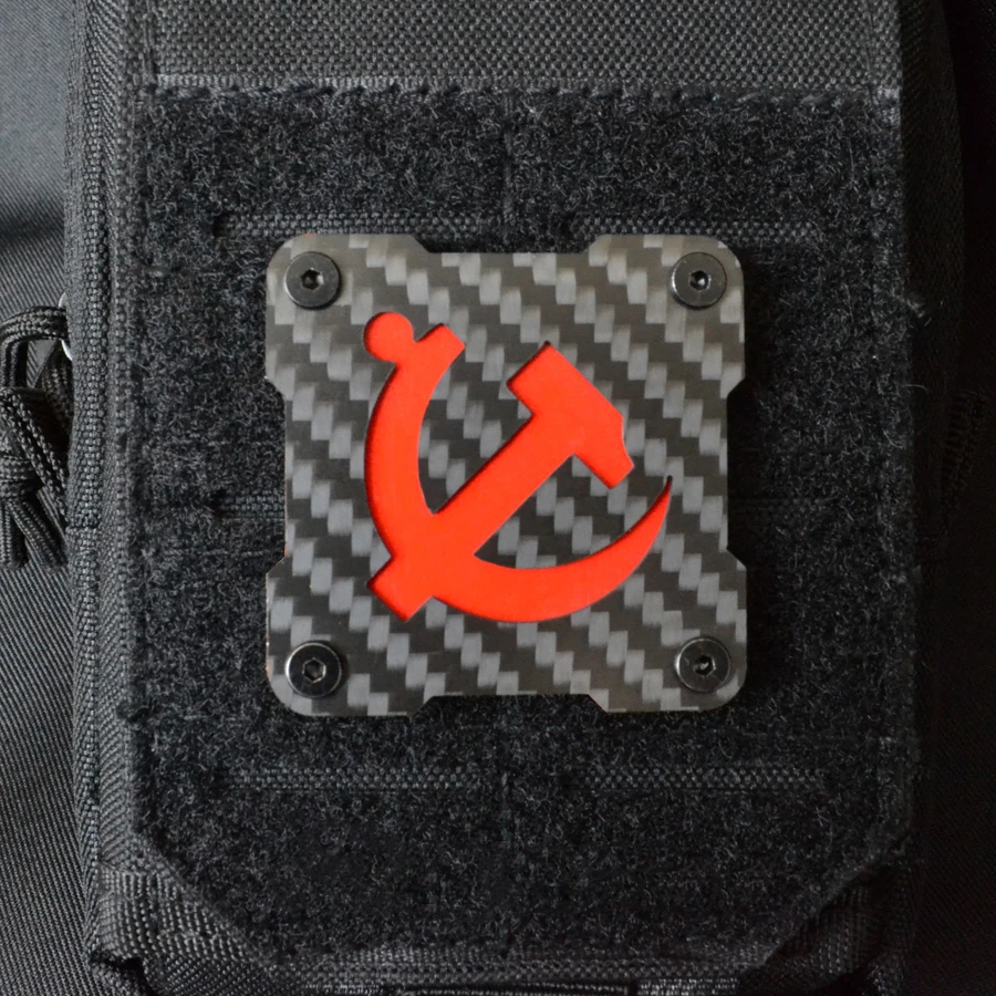 USSR Hammer And Sickle Carbon Fiber Patch Communist Soviet Union CCCP Square Tactical Reflective Badge for DIY Backpack Applique