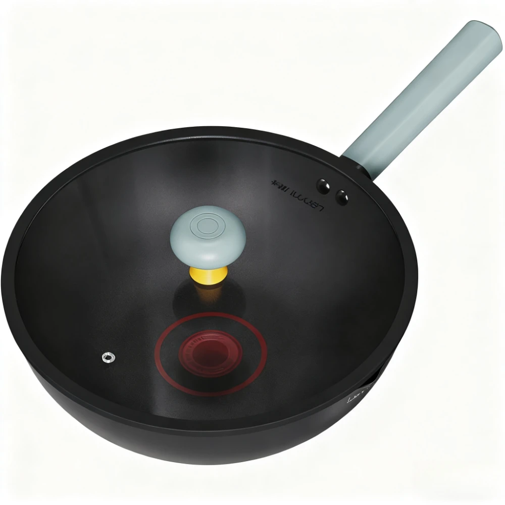 

Household Wok with Glass Lid Flat Bottom Stirfry Pan Titanium Crystal Oil Control Light Food Pan Nonstick Lightweight Frying Pan