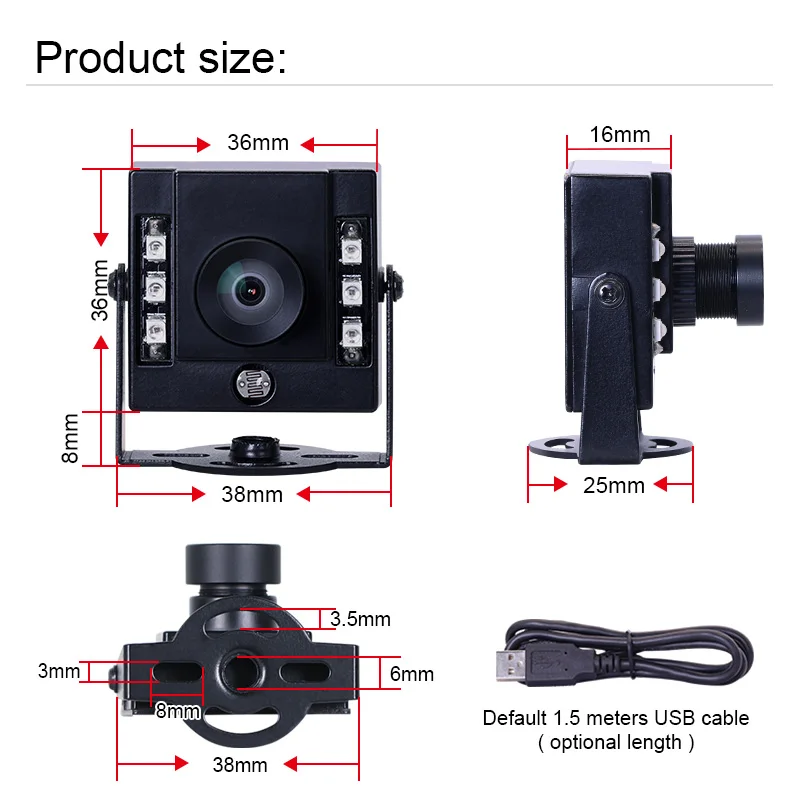 3306 1080P OV2710 2.9mm100degrees distortionless HD video conference Infrared night vision USB Industrial Mini camera