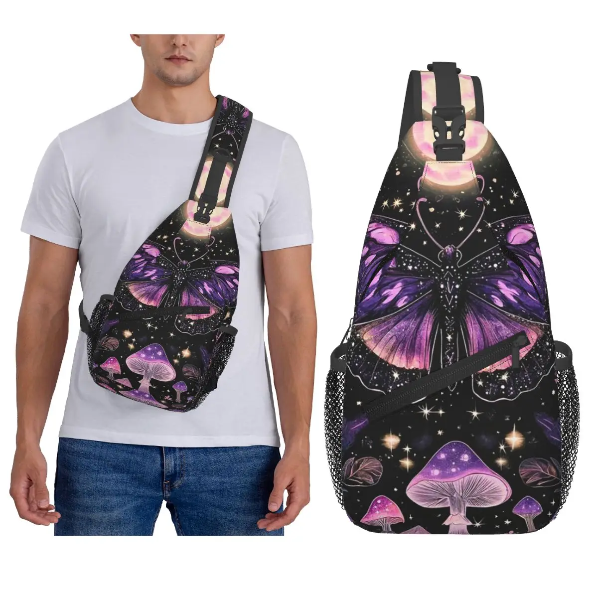 

Moth Witchy Sun Moon Hippie Mushroom Gothic Witch Gifts Chest Bag Men Sling Crossbody Backpack Chest Bag Daypack Shoulder Bag