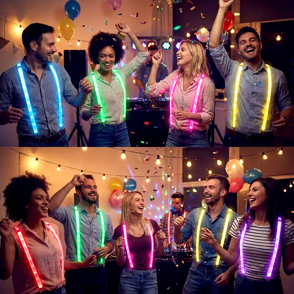Ensemble de fête à bretelles lumineuses LED 3 pièces, ceinture lumineuse réglable, adapté aux boîtes de nuit, aux célébrations d'anniversaire et aux spectacles