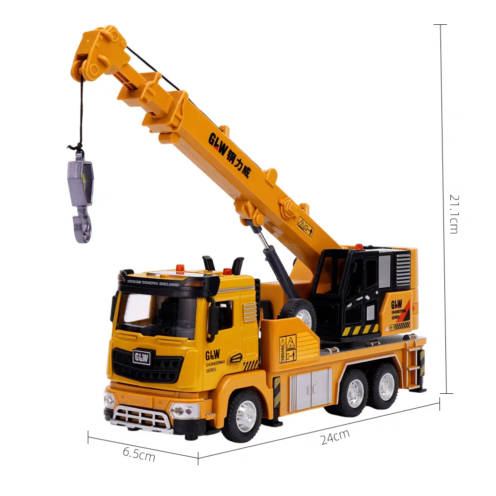 1:40 Crane Car Alloy Diecast Engineering Transport Truck Sound Light Pull Back Collection Play Vehicles Toys Gifts For Children