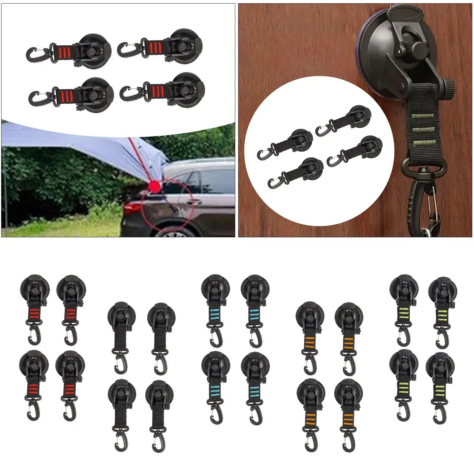 4 Pieces Suction Cup Hooks Camp Accessories Wall Anchor Suction Cups Anchor with Securing Hook for Car Camping Window RV