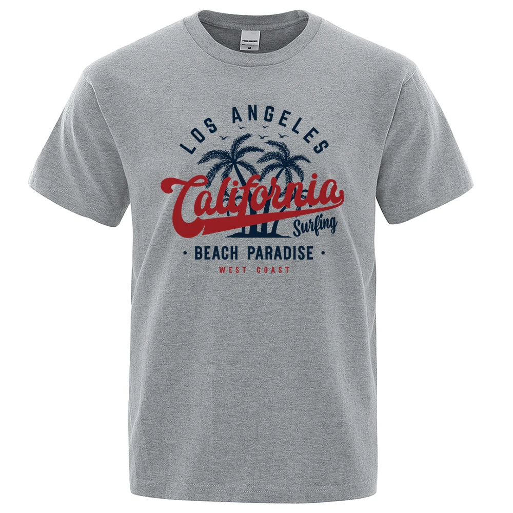 Los Angeles California Beach Paradise Men Tops Fashion Crewneck T Shirt Cotton Summer T-Shirt Breathable Oversize Clothing