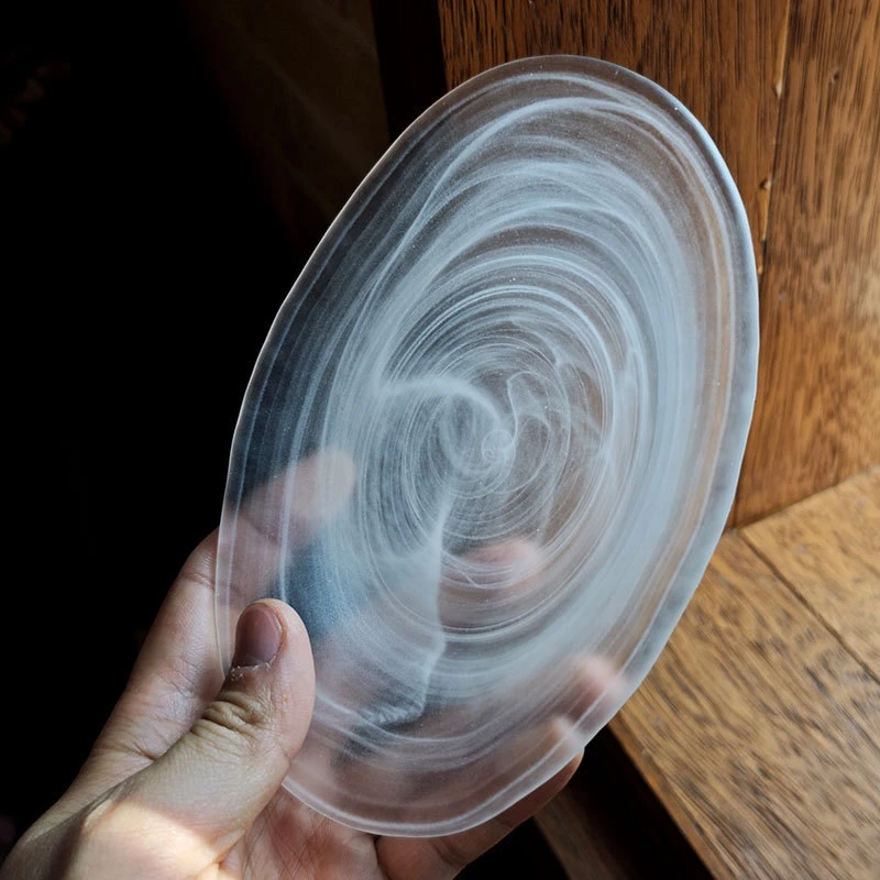 Japanese Bubble Glass Oval Dessert Plate For Snacks Fruit Salad Elegant Cloud Mist Texture Home Table Centerpiece Gift For Women