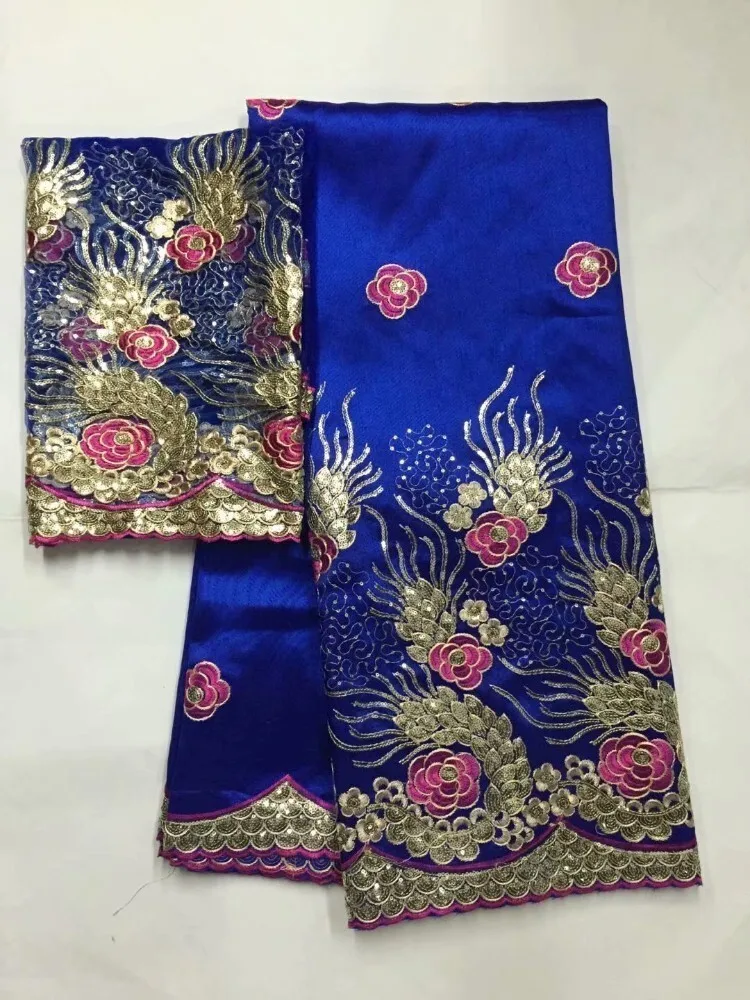 

Embroidered George Lace Fabric With BLouse For India Wedding Dresses Royal Blue 2019 New Fashion Gold Line Guipure George Laces