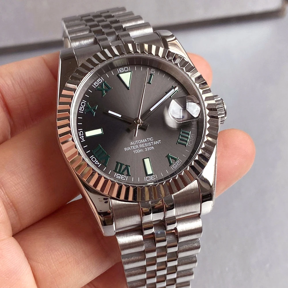 36mm 39mm Sunburst Grey Dark Green Roman Numbers Dive Japanese NH35 Miyota Automatic Men Watch Stainless Steel Sapphire Glass
