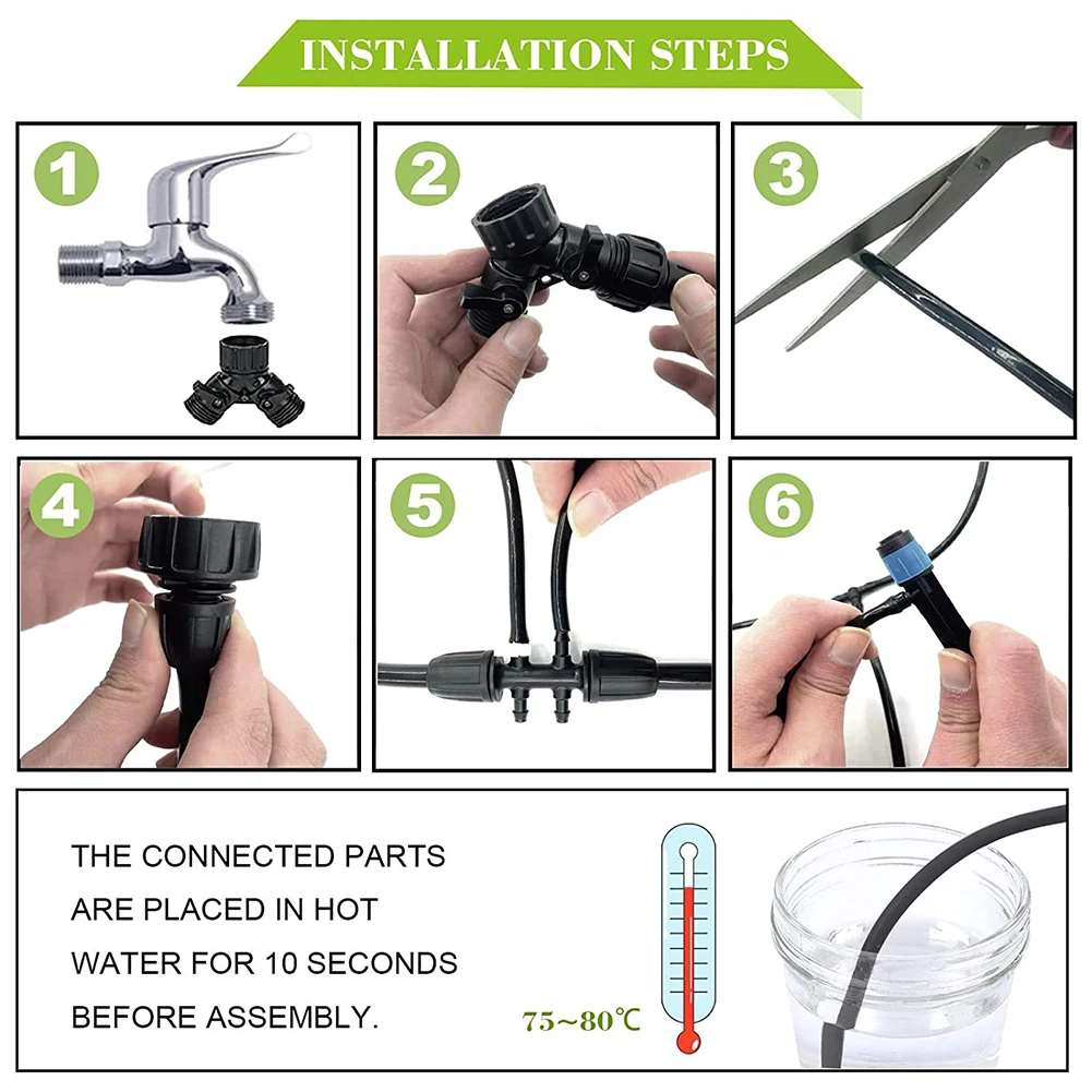 200フィートパティオミスト式植物散水システム、1/4インチと1/2インチの灌漑用ホース付き自動庭園植物散水システム