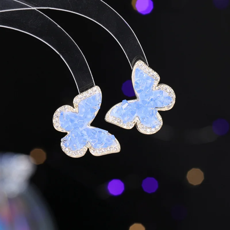 FXLRY 2024 New Micro-Inlaid Zircon Gradient Crystal Butterfly Earrings For Women Party Jewelry