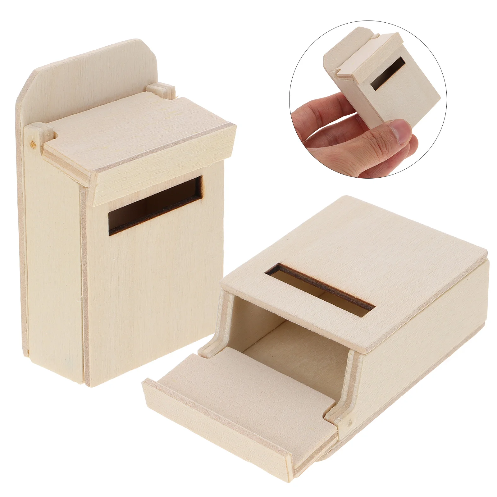 

2 Pcs Mini Mailbox Toy Wooden Fairy House Decorations Furniture Model Miniature Supplies